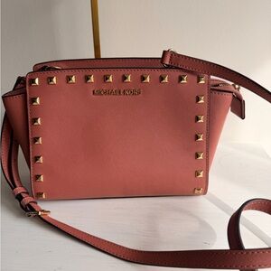 Michael Kors Coral Pink Studded Crossbody Bag